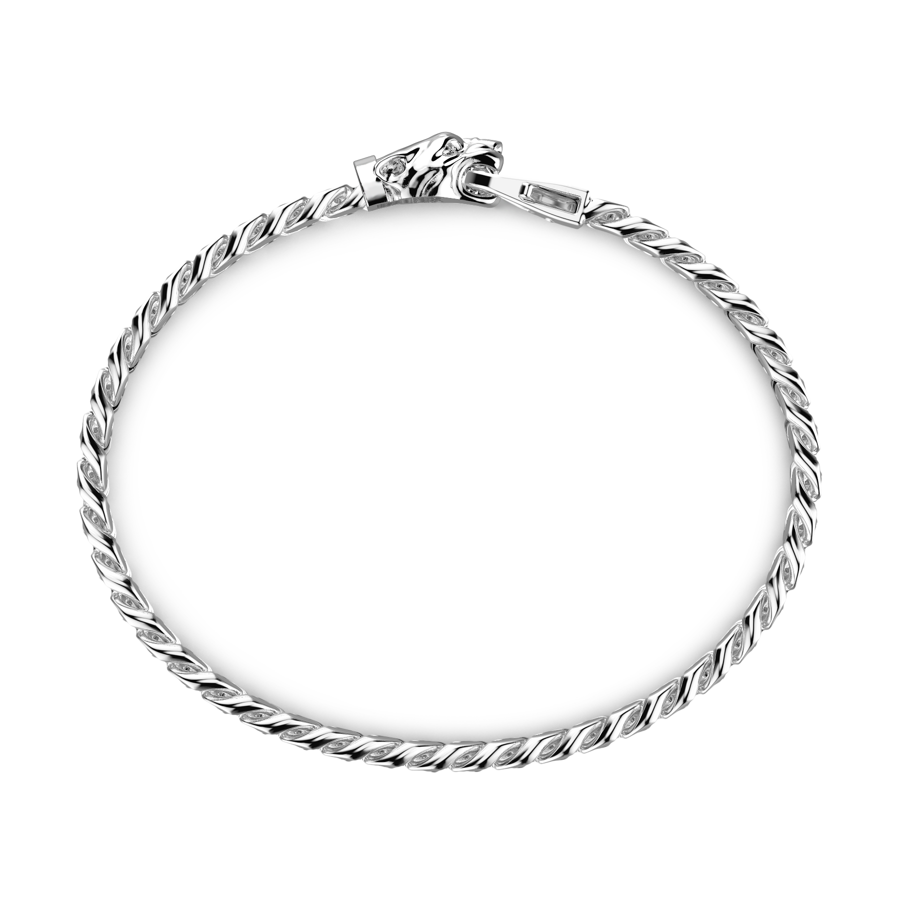 Silver Curb Chain Bracelet with Panther Head Closure