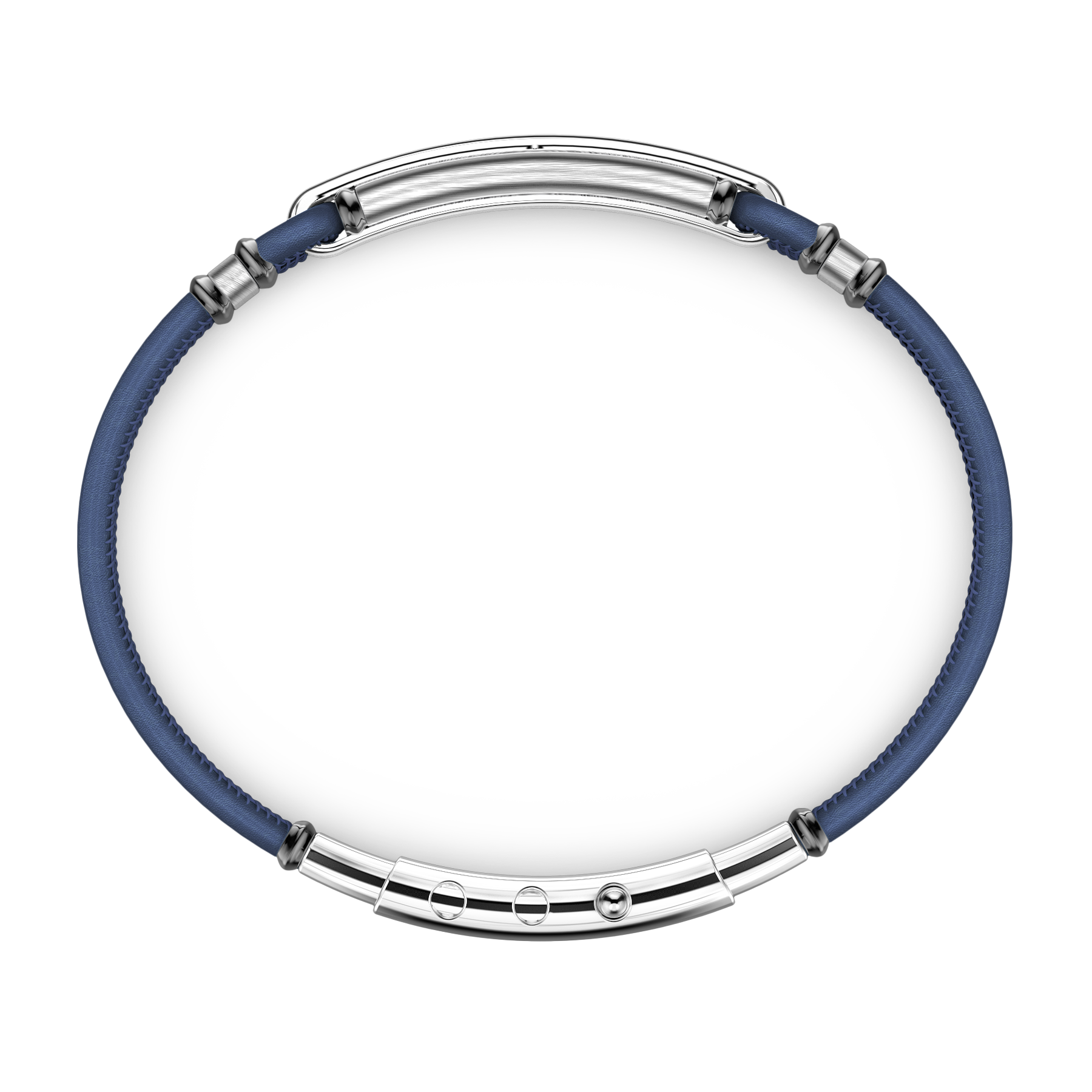 Blue Leather Bracelet with Silver Tag and Black Stones