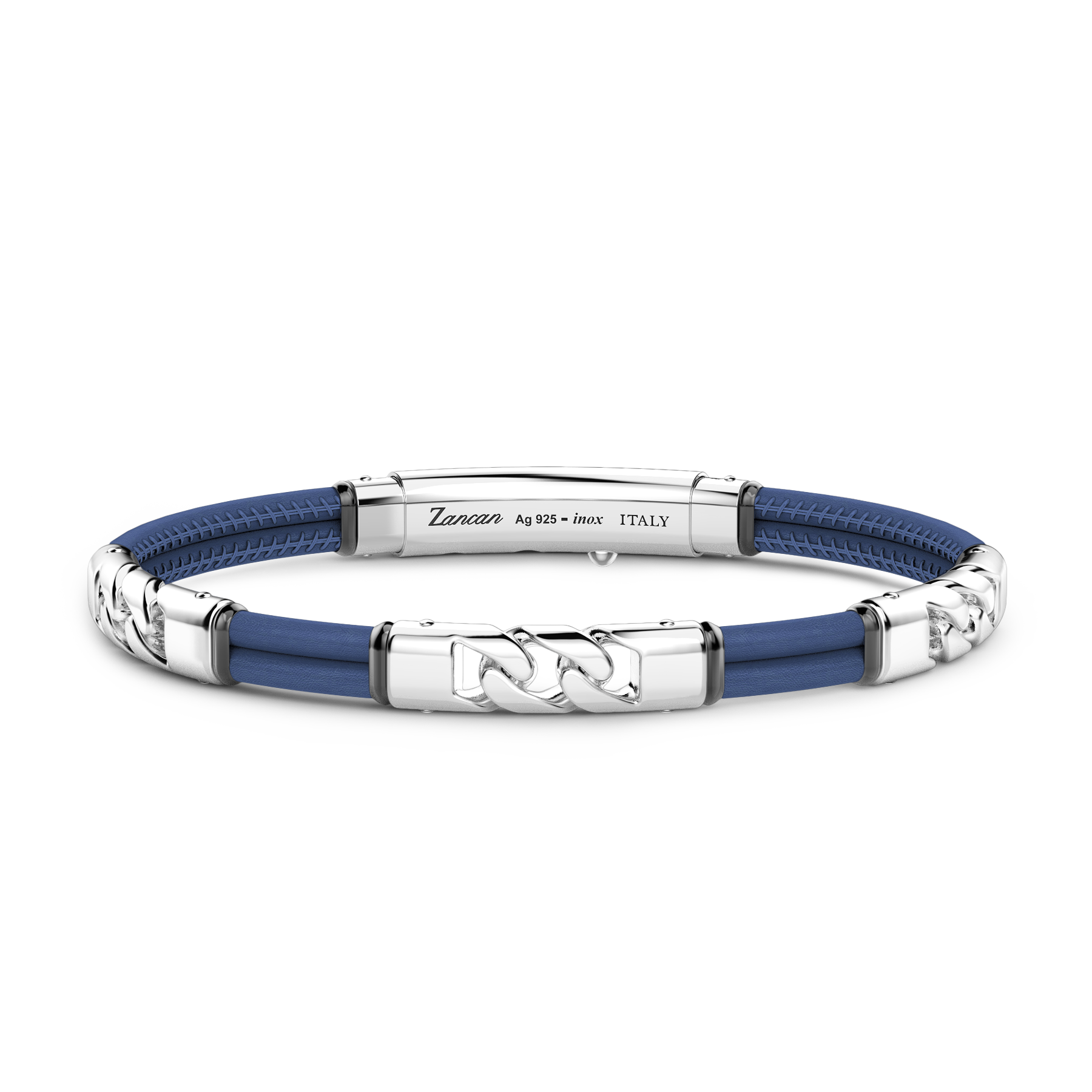 Blue Natural Leather Bracelet with Silver Elements