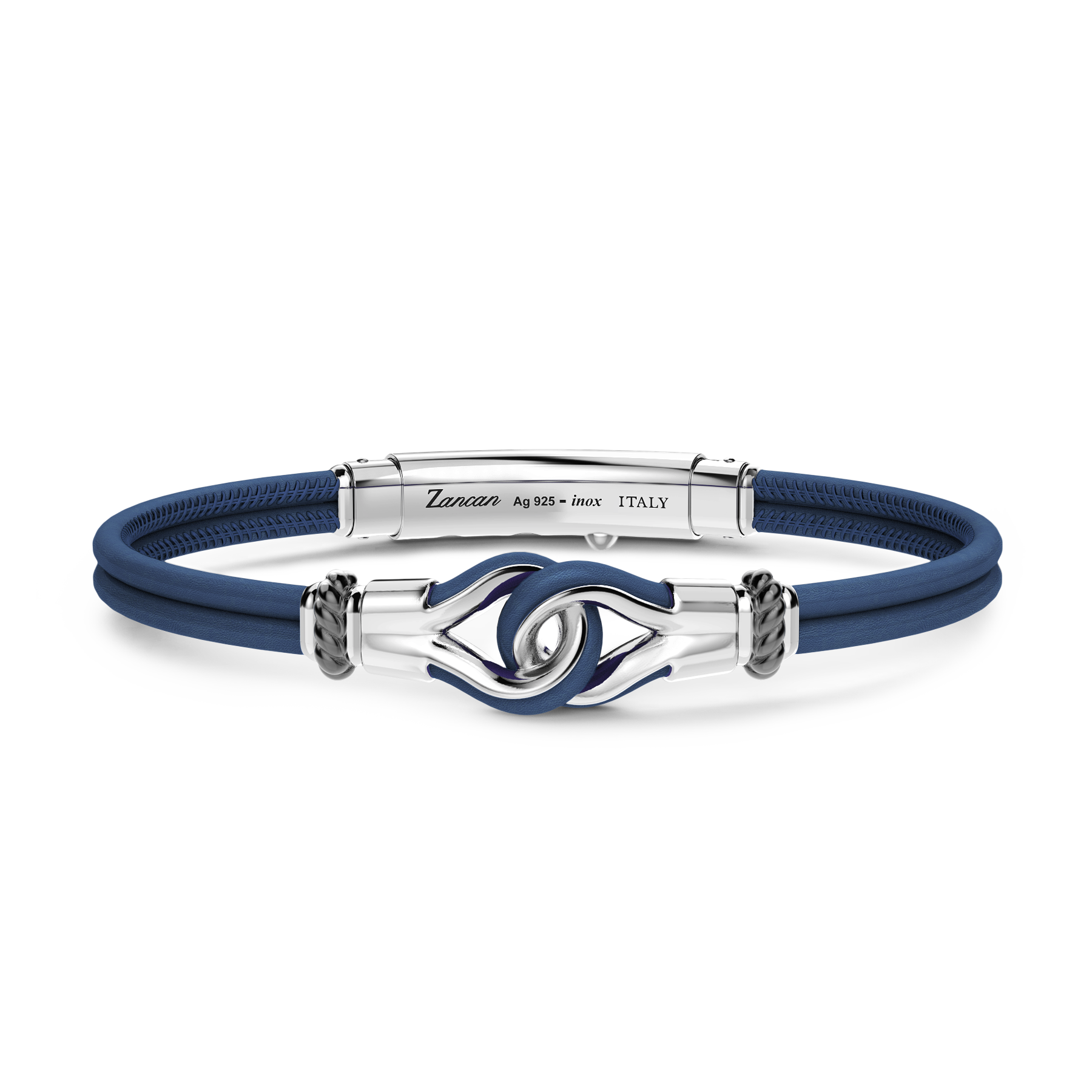 Blue Leather Bracelet with Silver Knot