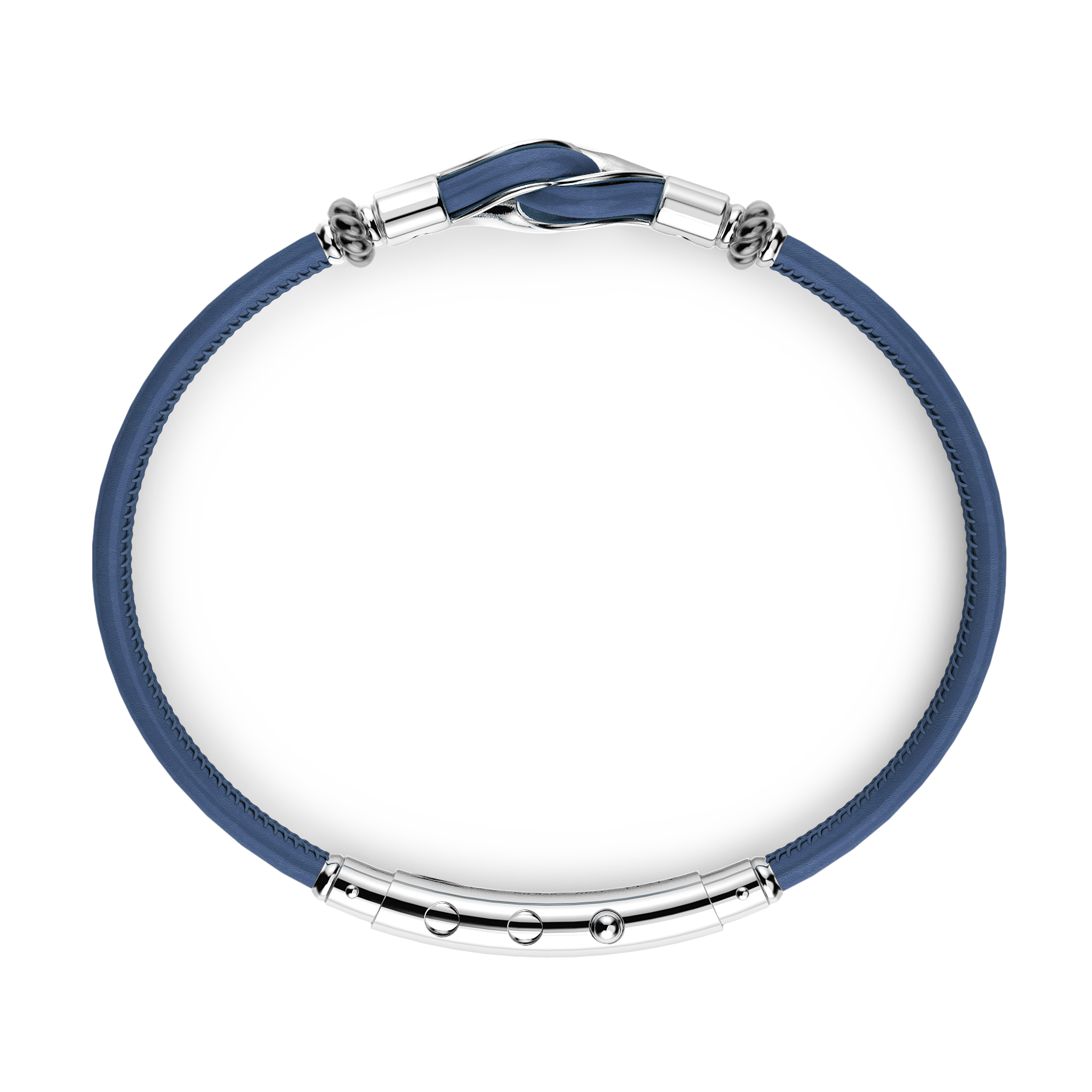 Blue Leather Bracelet with Silver Knot
