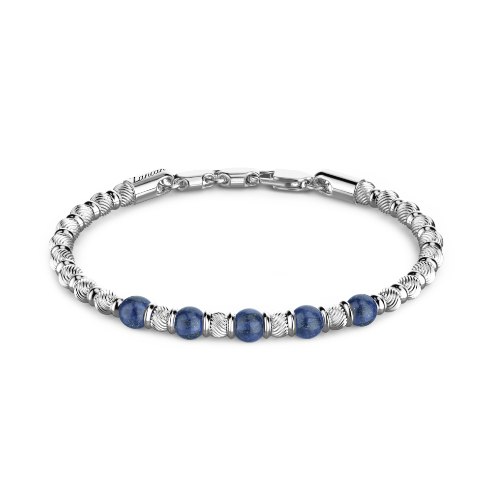 Soft Bracelet with Blue Silver Beads and Hard Natural Stones