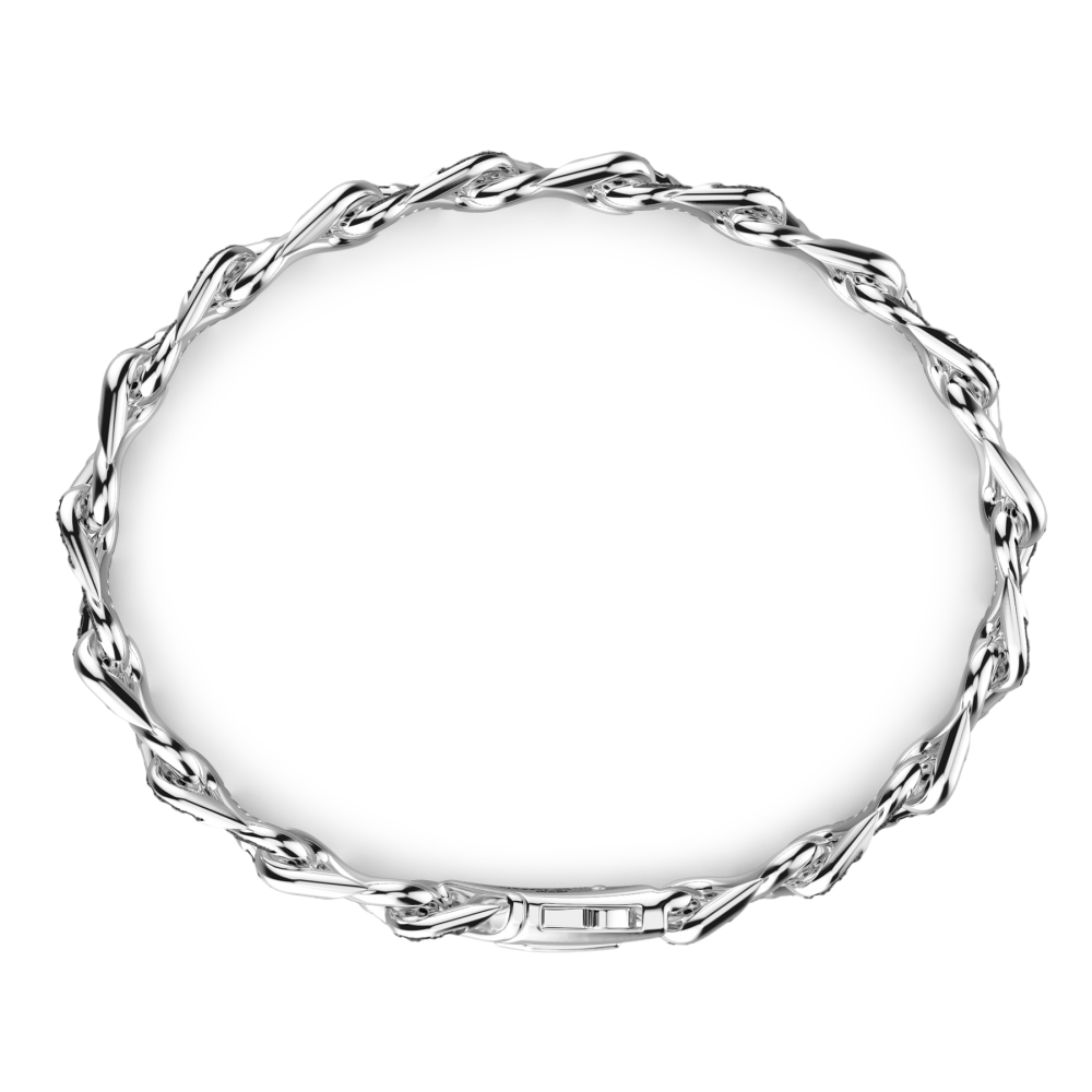 Silver Link-Only Bracelet with Black Stones