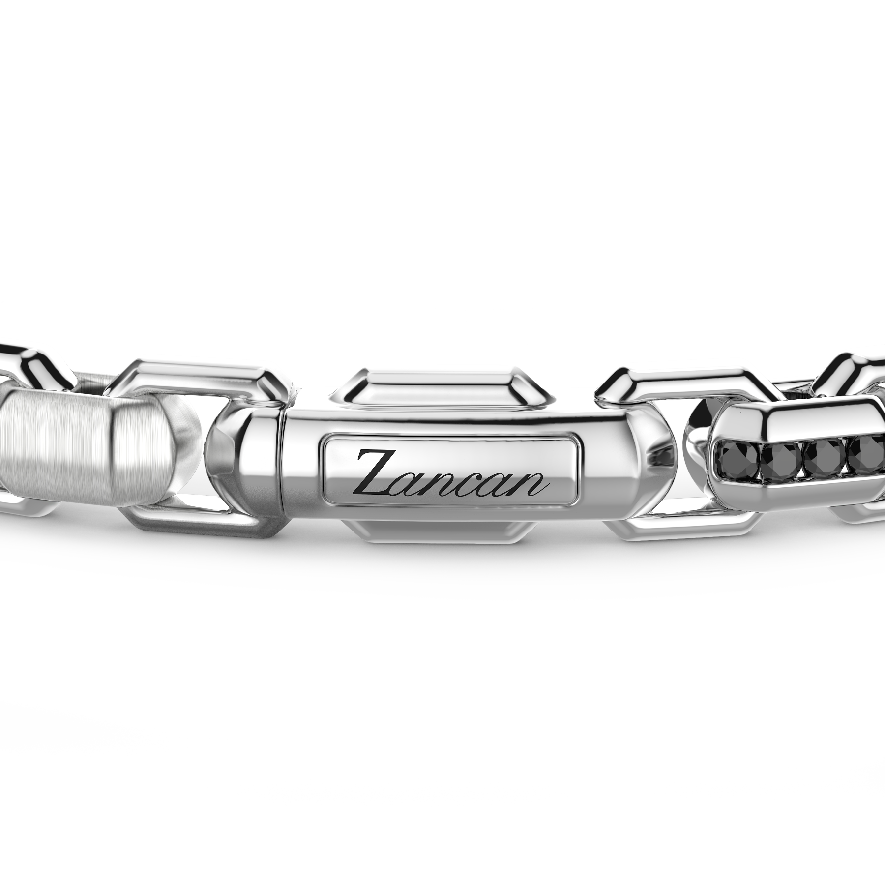 Silver link-only Bracelet with Black Stones