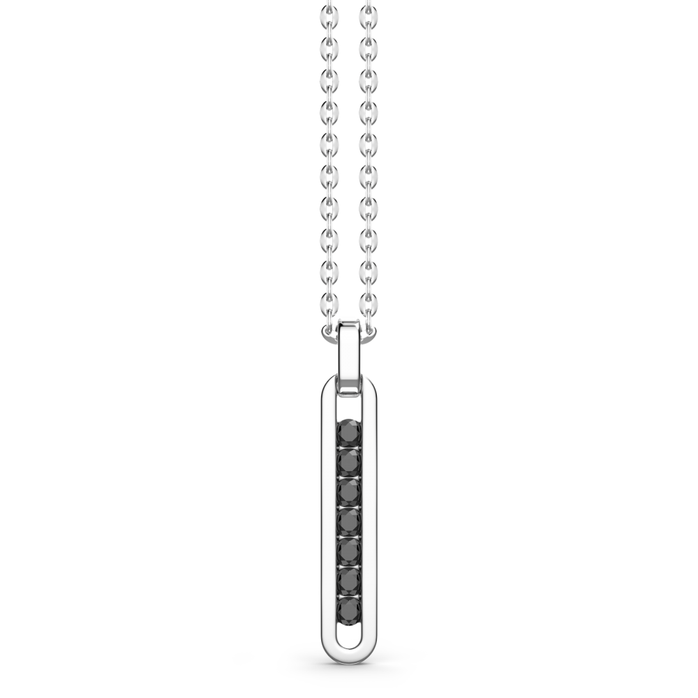 Silver Necklace with Tag Pendant & Black Stones