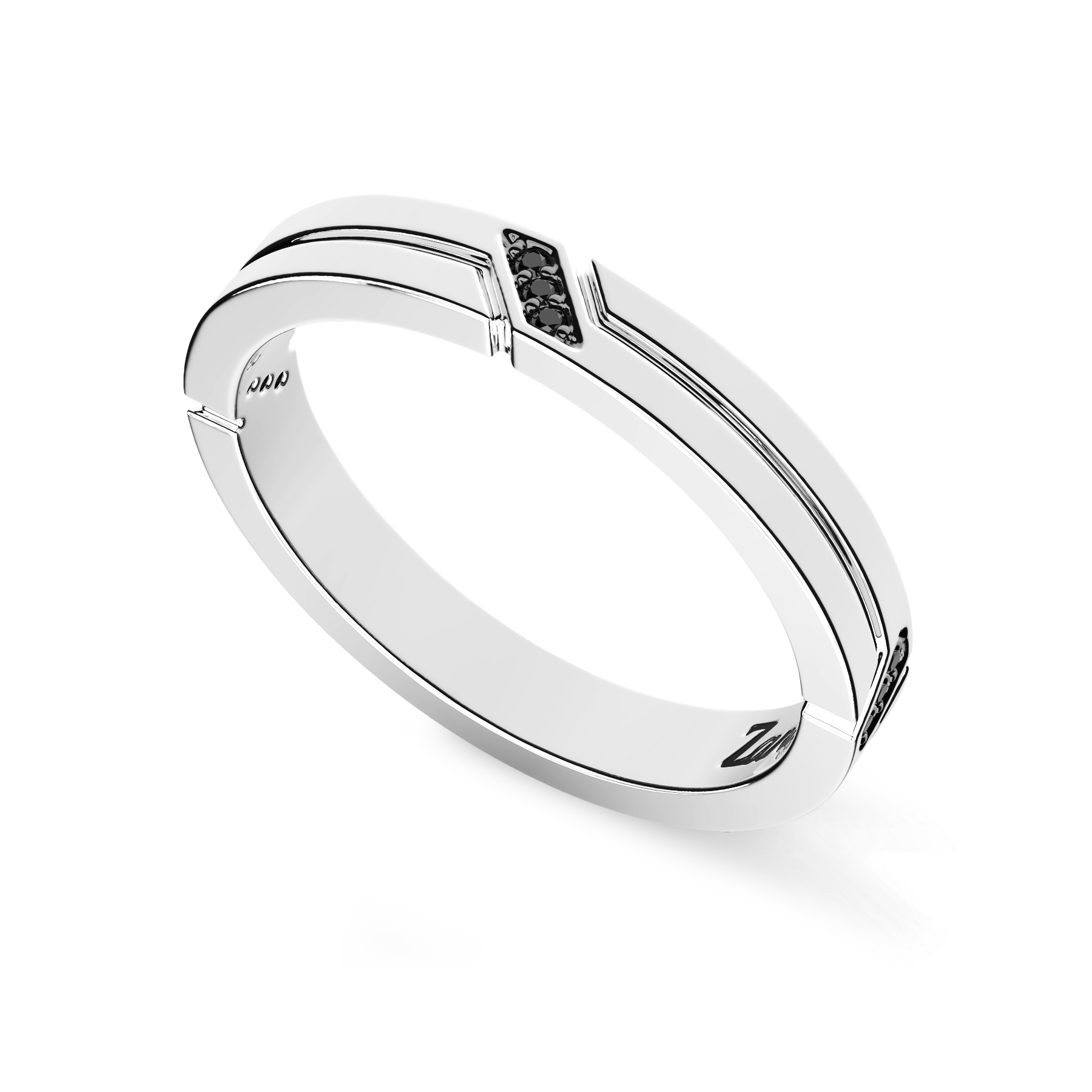 Silver Band Ring with Black Stone