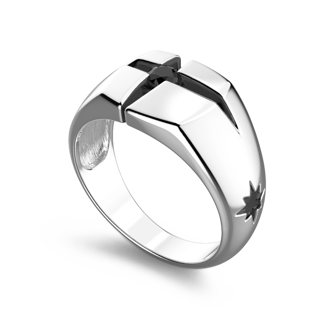 Silver Band Ring with Black Stone