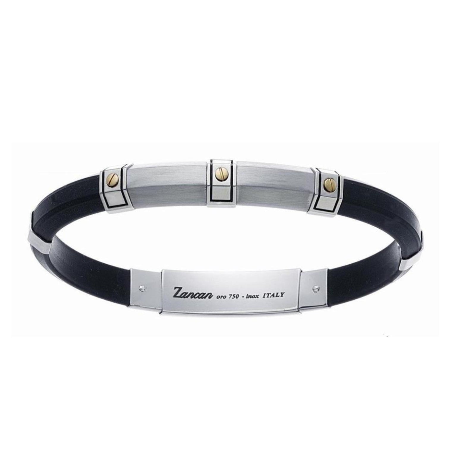 Black Silicone Bracelet with Silver Tag & Yellow Gold Marbles