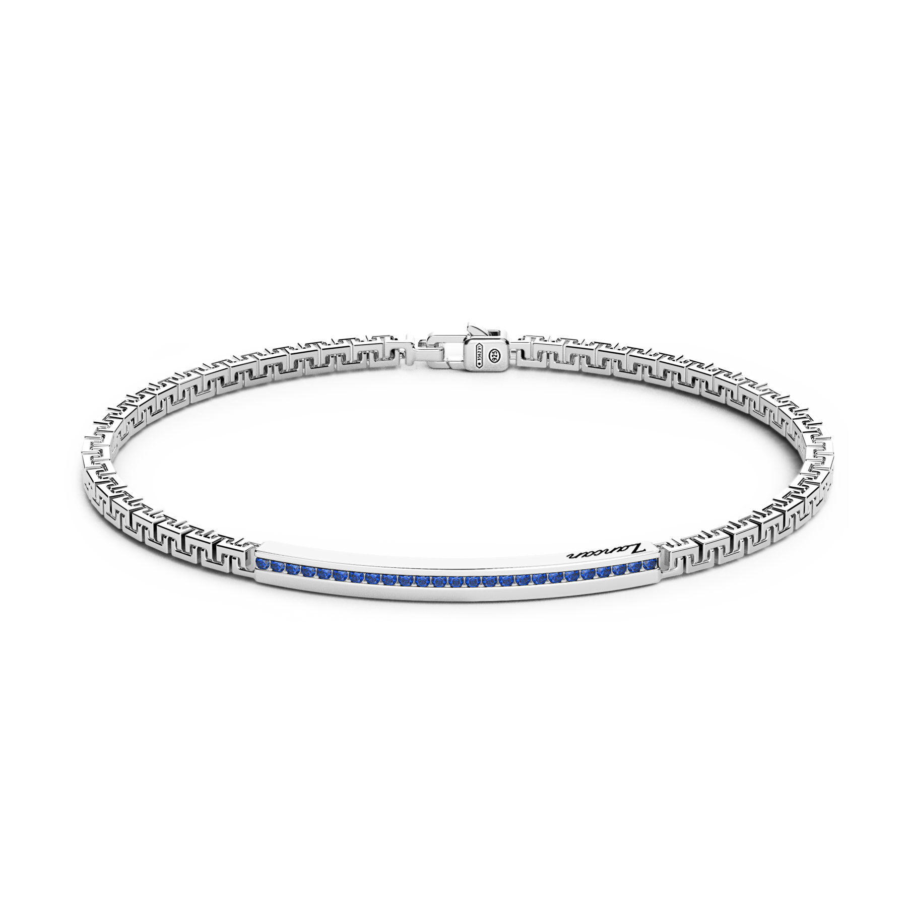 Silver Bracelet with Tag and Blue Stones