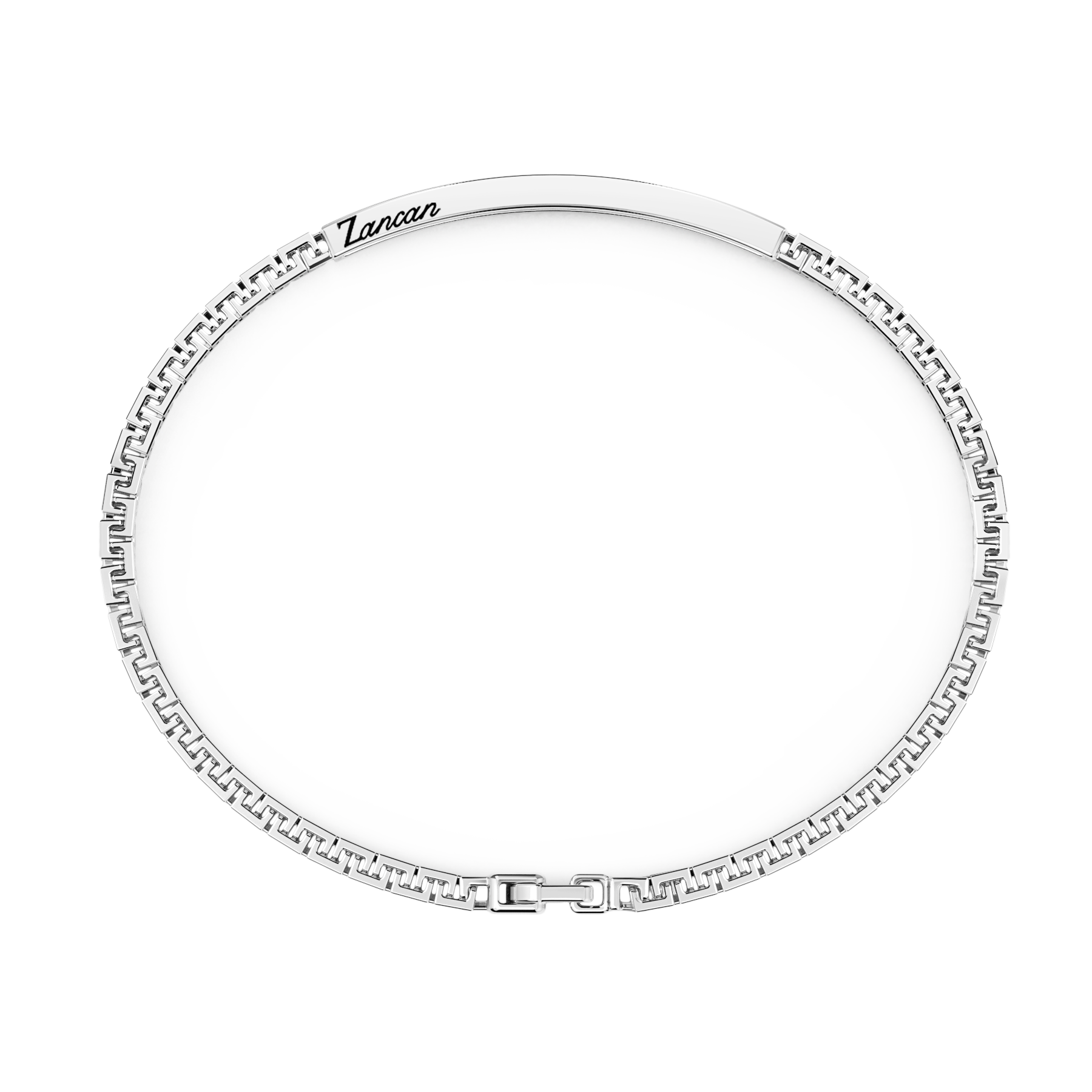 Silver Bracelet with Tag and White Stones