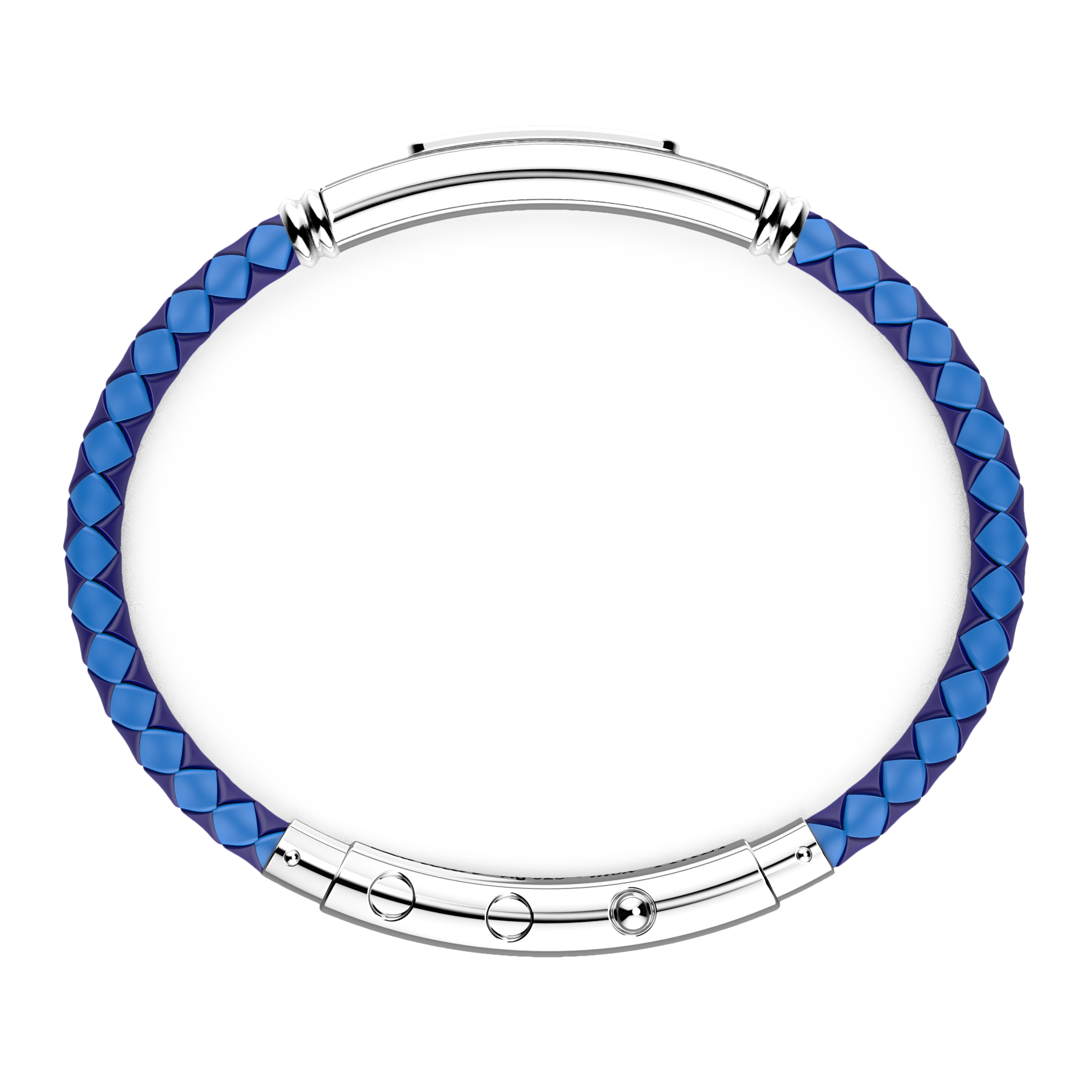 Blue Silicone Bracelet with Silver Tag & Black Stones