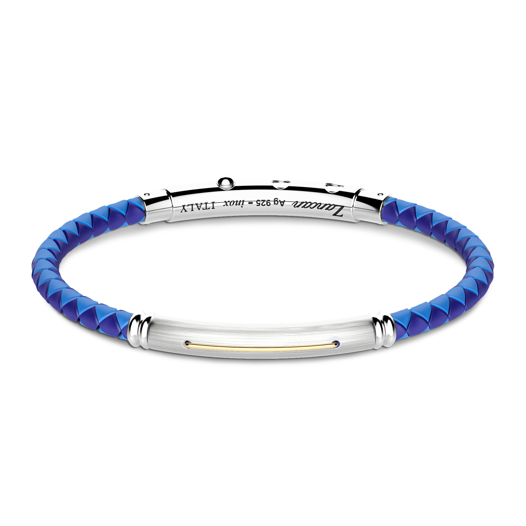 Blue Silicone Bracelet with Silver Tag & Yellow Gold