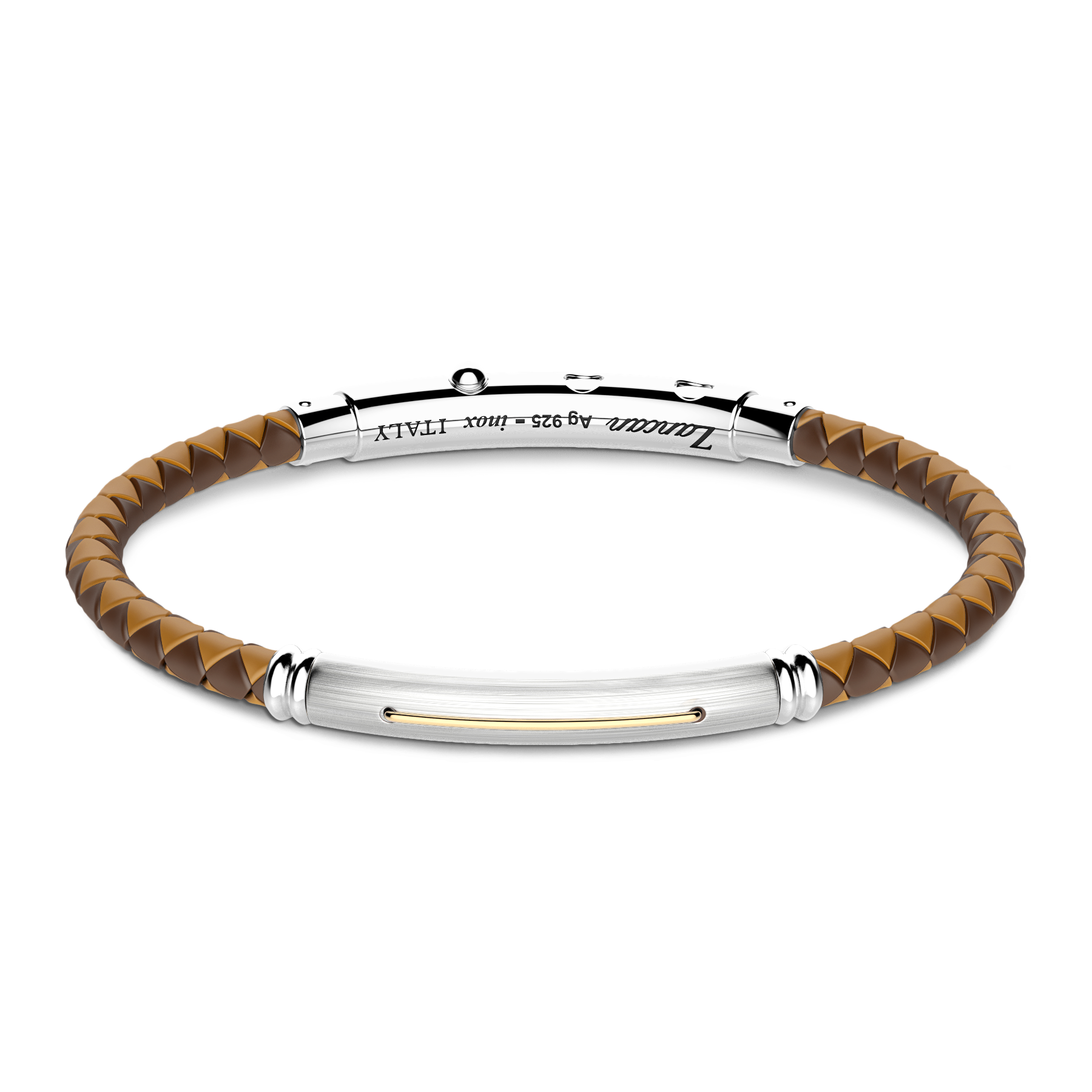 Light Brown Silicone Bracelet with Silver Tag & Yellow Gold