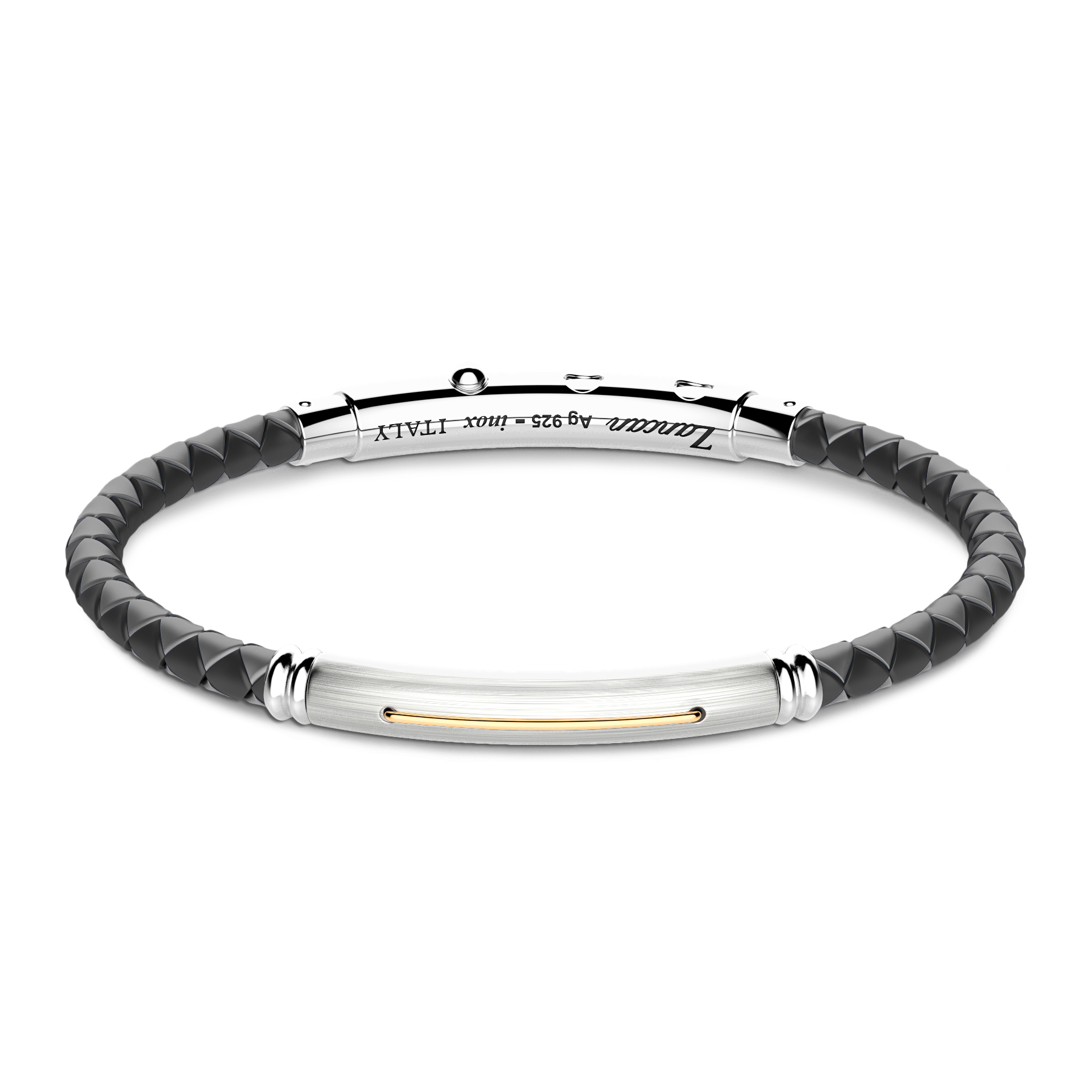 Black Silicone Bracelet with Silver Tag & Yellow Gold