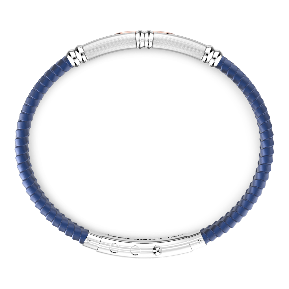 Blue Silicone Bracelet with Silver Tag & Yellow Gold