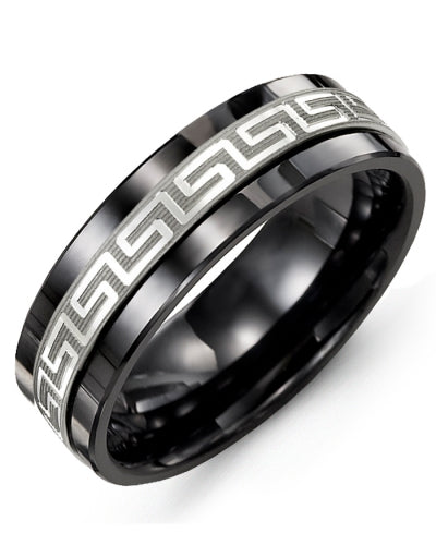 MADANI MEN'S ANCIENT GREEK KEY PATTERN WEDDING BAND MAJ710CW MAJ710CW