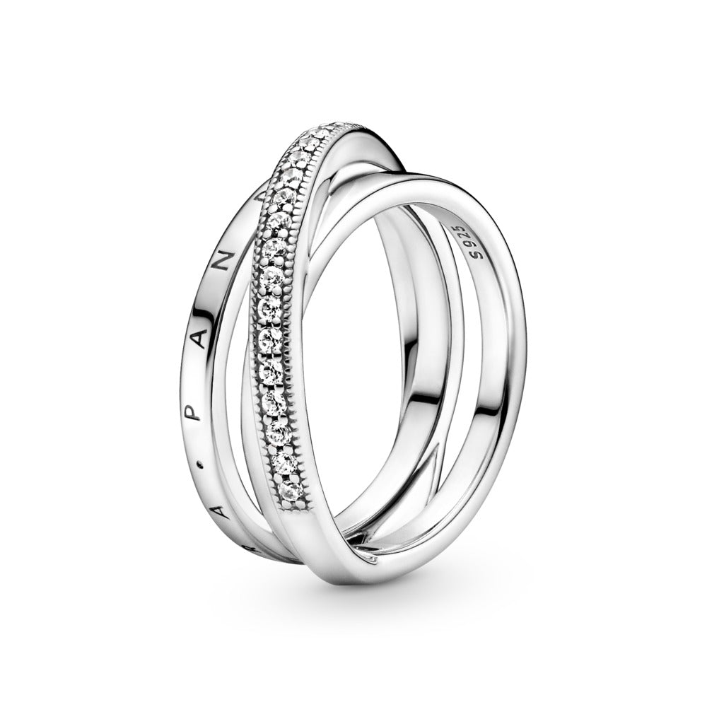 Pandora Pandora logo sterling silver ring with clear  199057C01