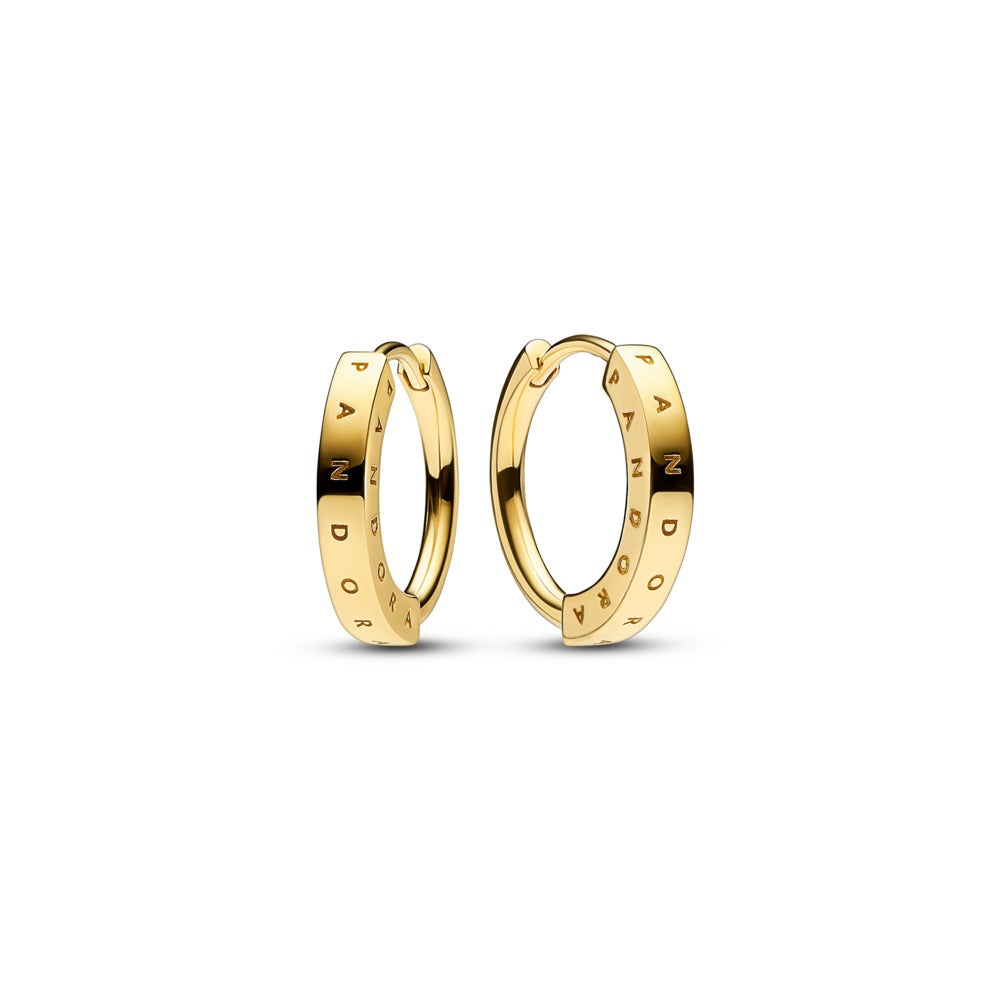 Pandora Pandora logo 14k gold hoop earrings 252228C00