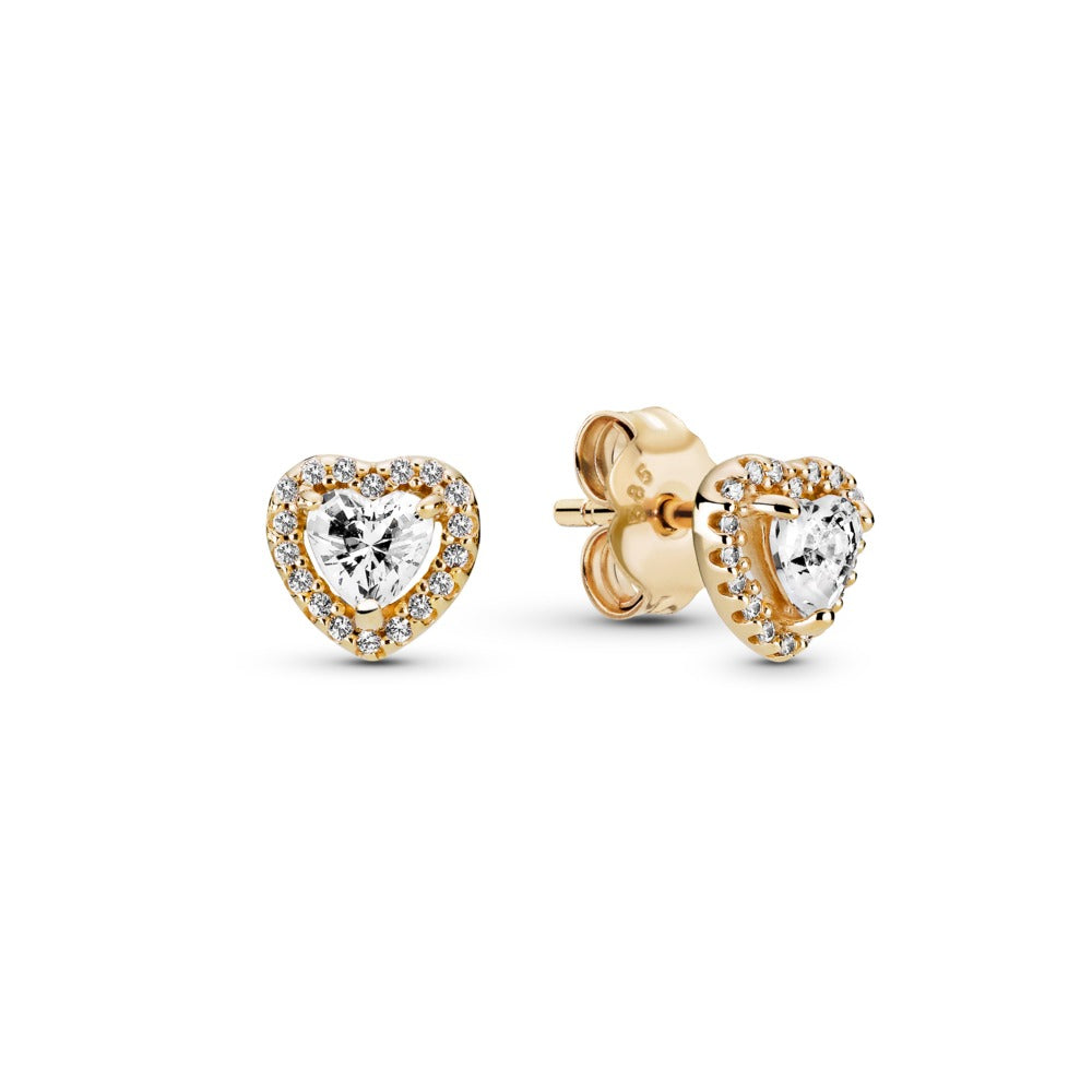 Pandora Heart gold stud earrings with clear cubic zir 259137C01