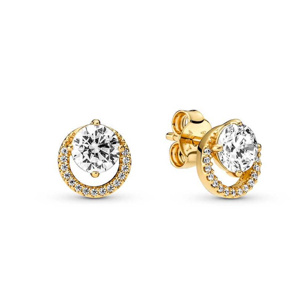 Pandora 14k Gold-plated stud earrings with clear cubi 261248C01