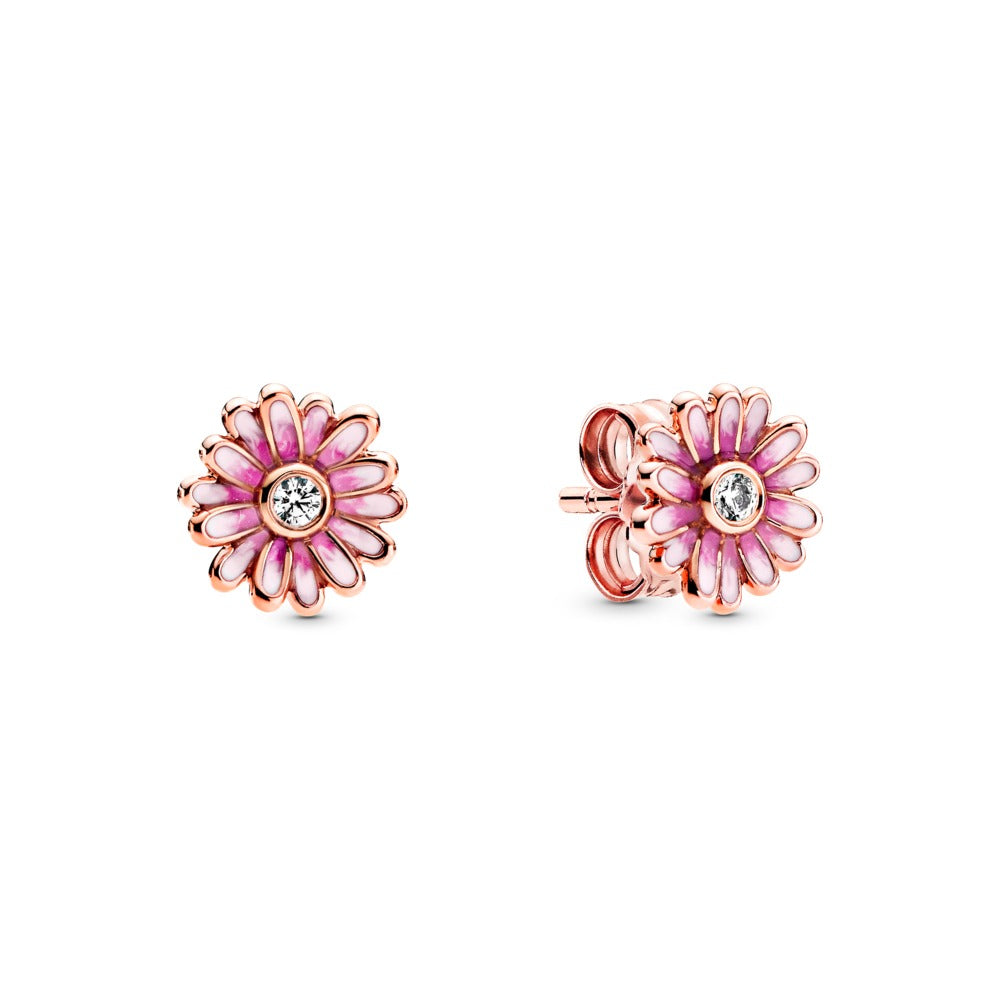 Pandora Daisy Pandora Rose stud earrings with clear cubic zirconia and shaded pink enamel 288773C01