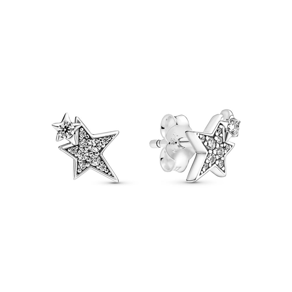Pandora Double star sterling silver stud earrings wit 290012C01