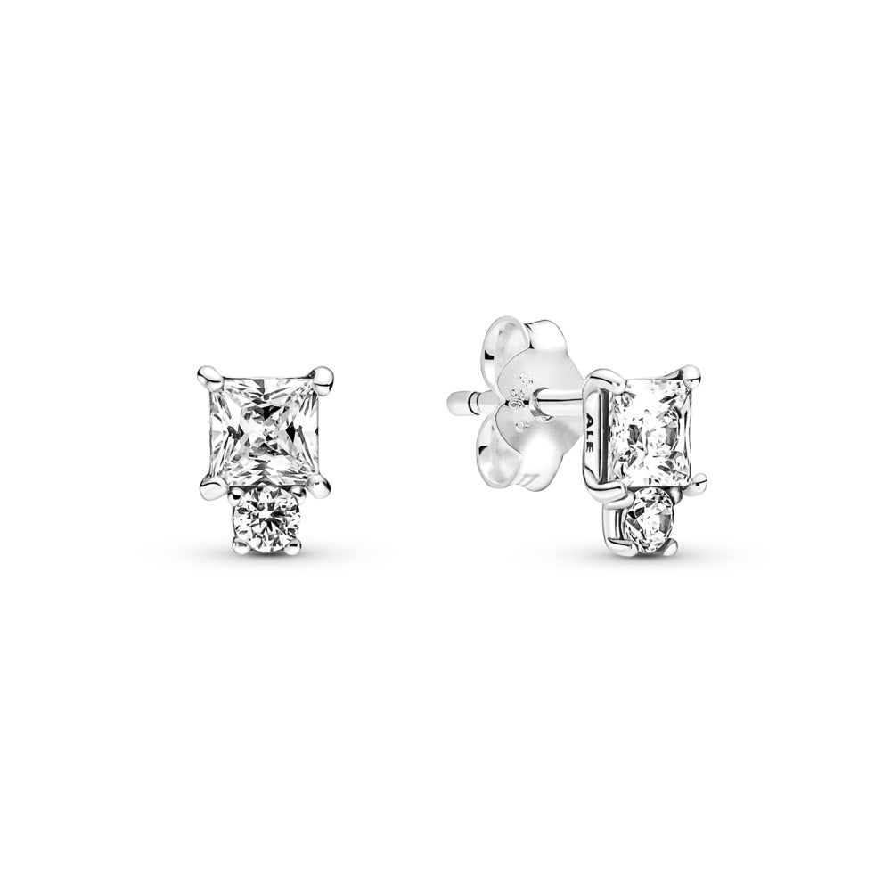 Pandora Sterling silver stud earrings with clear cubi 290036C01