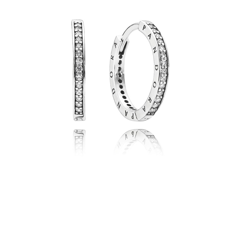 Pandora Pandora logo silver hoop earrings with cubic zirconia 290558CZ