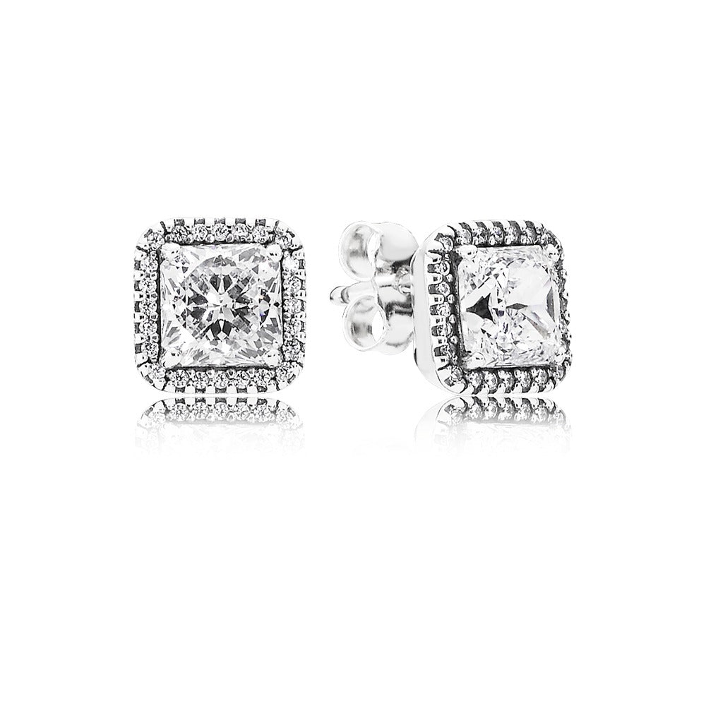Pandora Square silver stud earrings with clear cubic zirconia 290591CZ