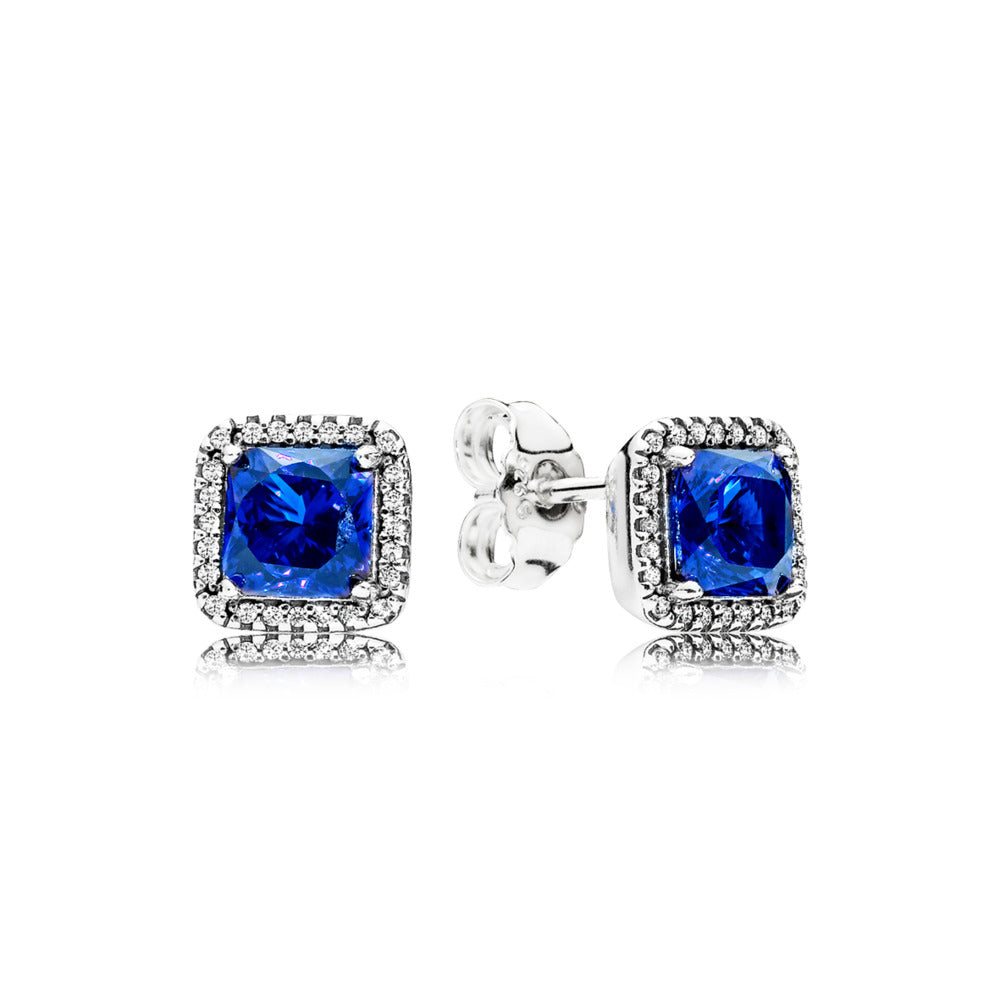 Pandora Silver stud earrings with true blue crystal and clear cubic zirconia 290591NBT