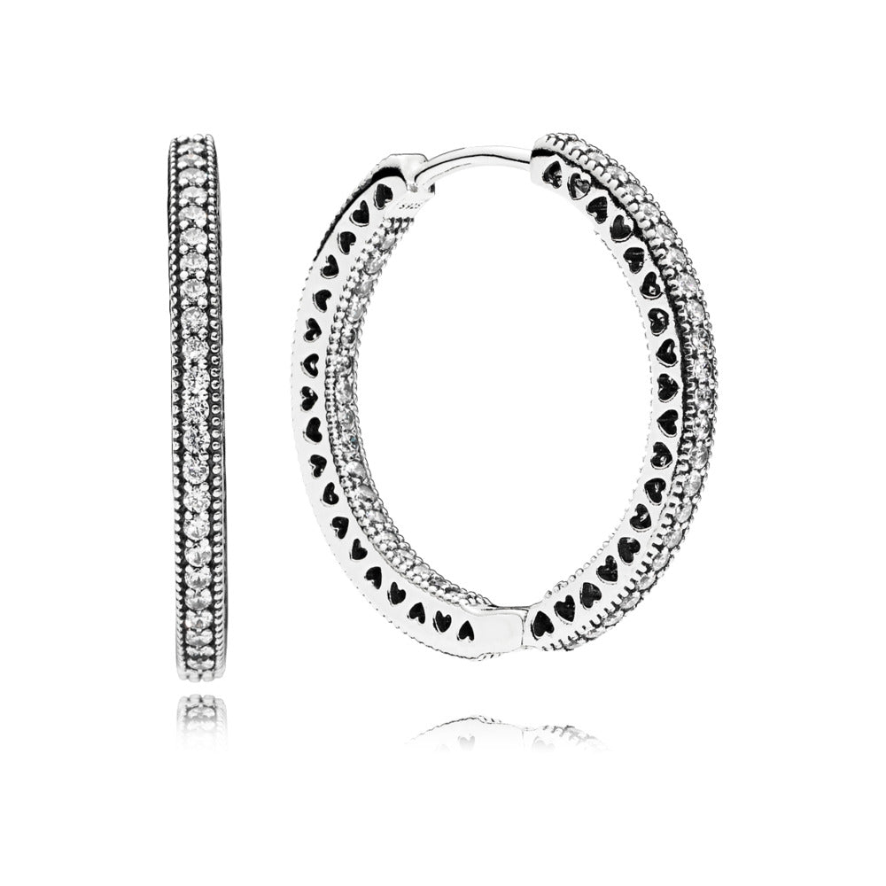 Pandora Hoop silver earrings with clear cubic zirconia, 27 mm 296319CZ