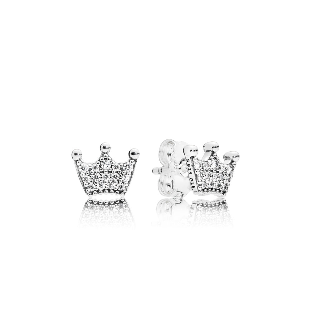 Pandora Crown silver stud earrings with clear cubic zirconia 297127CZ