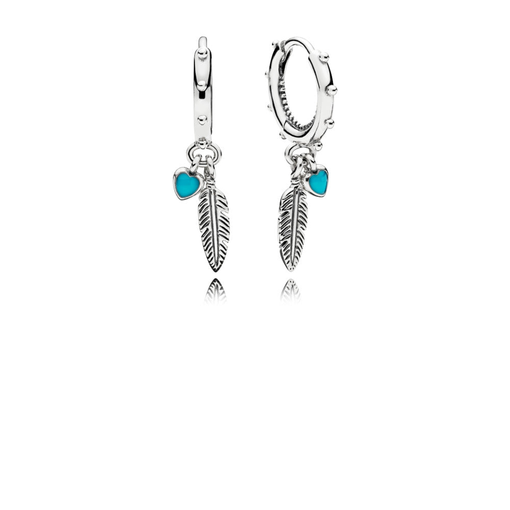 Pandora Feather silver earrings with turquoise enamel 297205EN168
