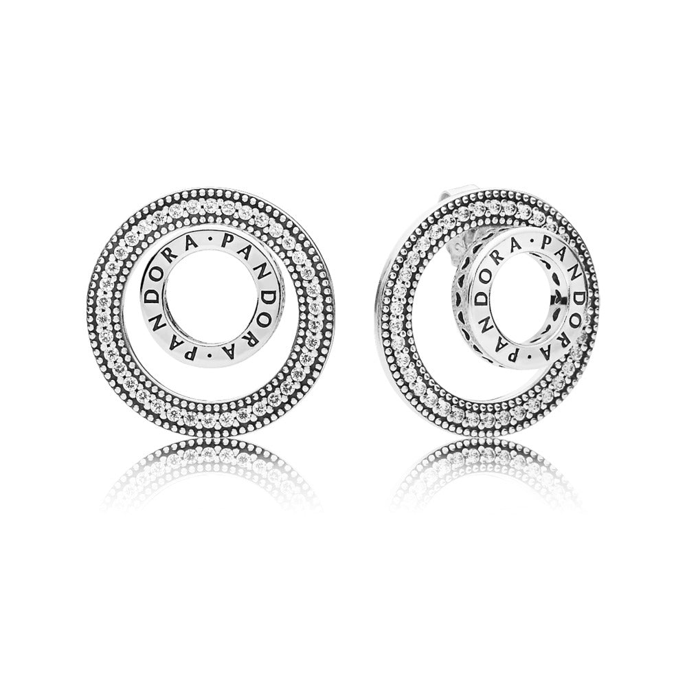 Pandora Pandora logo silver earrings with clear cubic zirconia 297446CZ