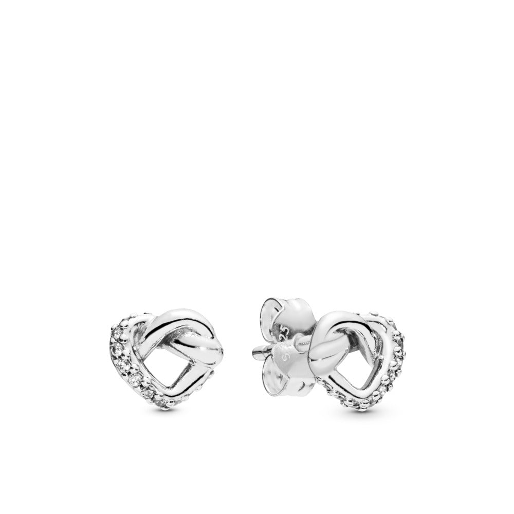 Pandora Knotted hearts silver stud earrings with clear cubic zirconia 298019CZ
