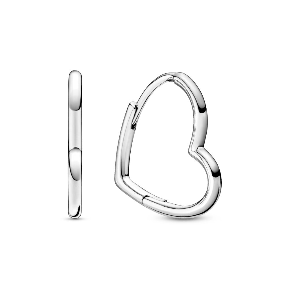 Pandora Small asymmetric heart sterling silver hoop earrings 298307C00