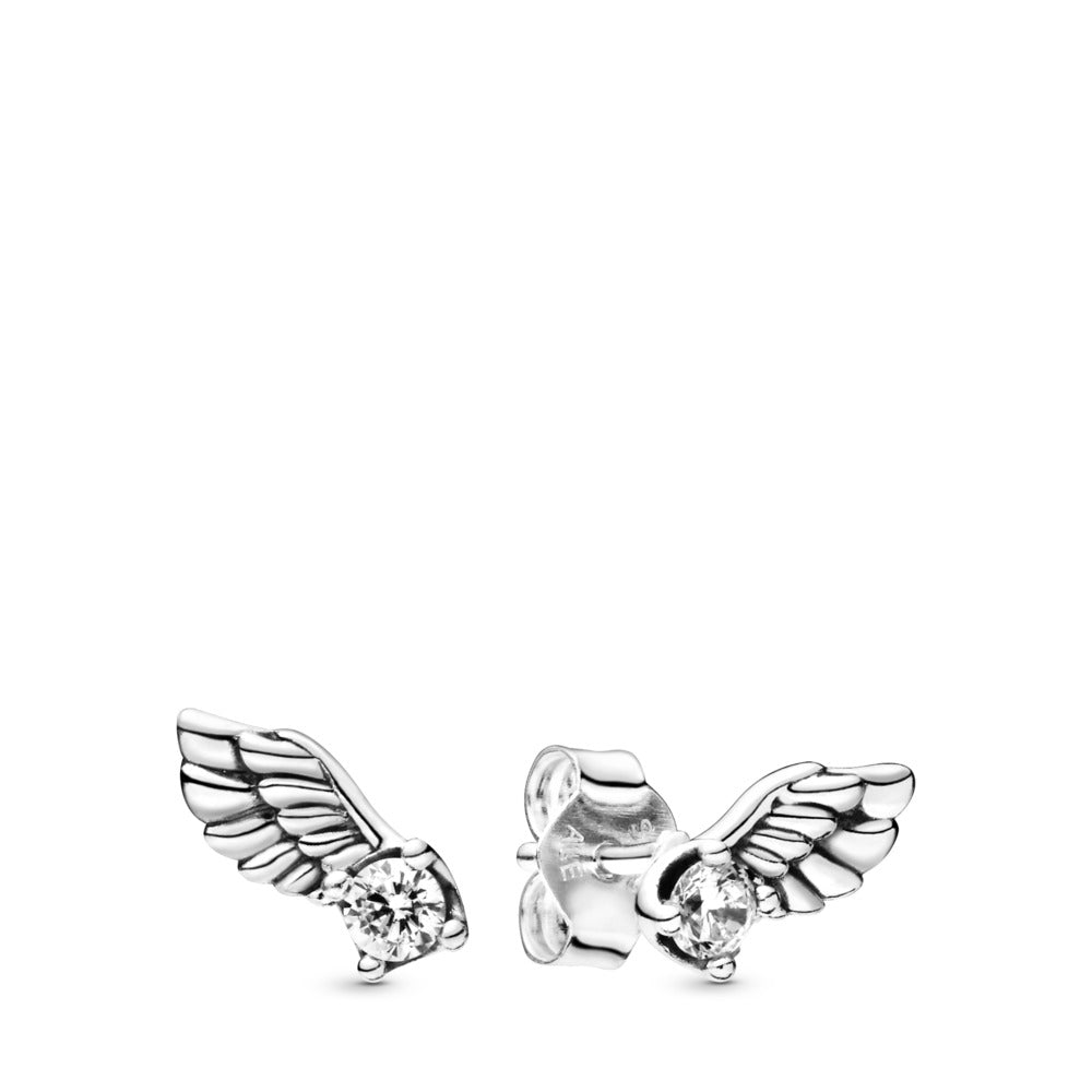 Pandora Angel wing sterling silver stud earrings with clear cubic zirconia 298501C01