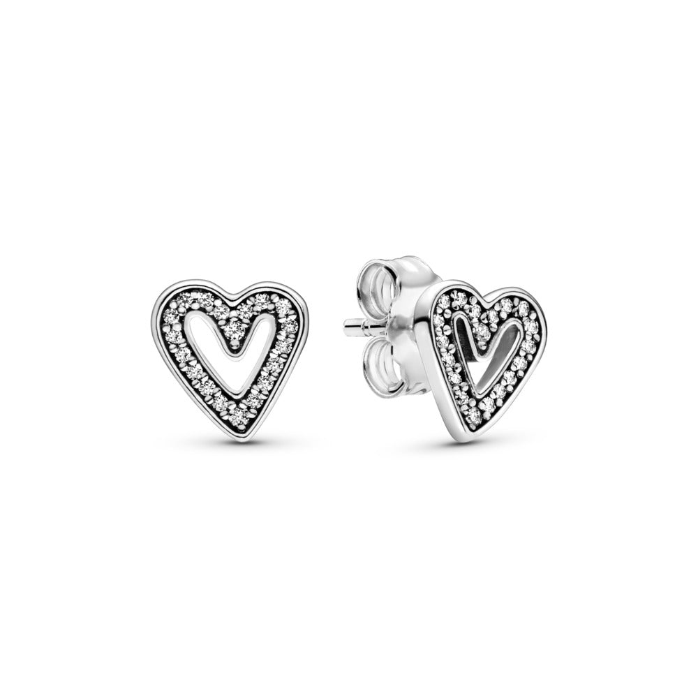 Pandora Heart sterling silver stud earrings with clear cubic zirconia 298685C01