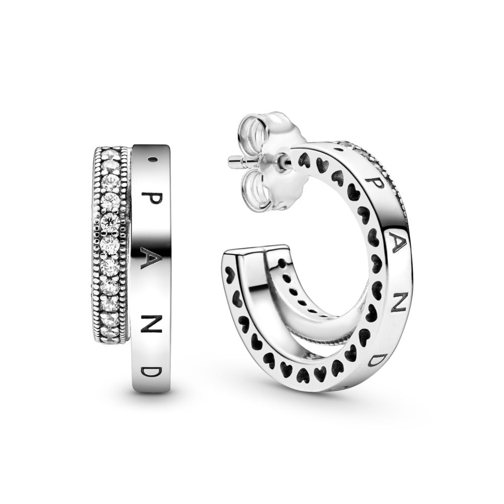 Pandora Pandora logo sterling silver hoop earrings with clear cubic zirconia 299056C01