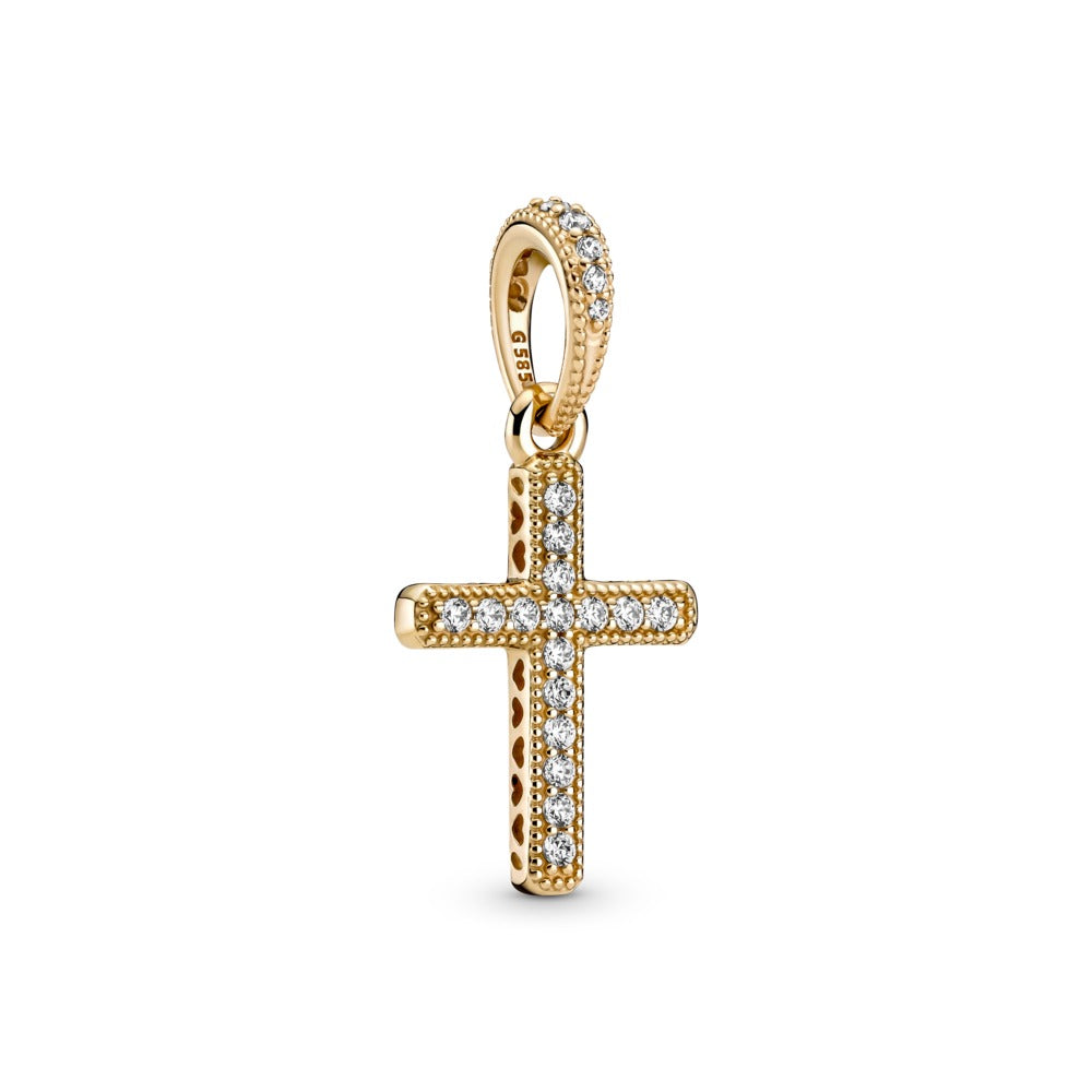 Pandora Cross gold pendant with clear cubic zirconia 359521C01