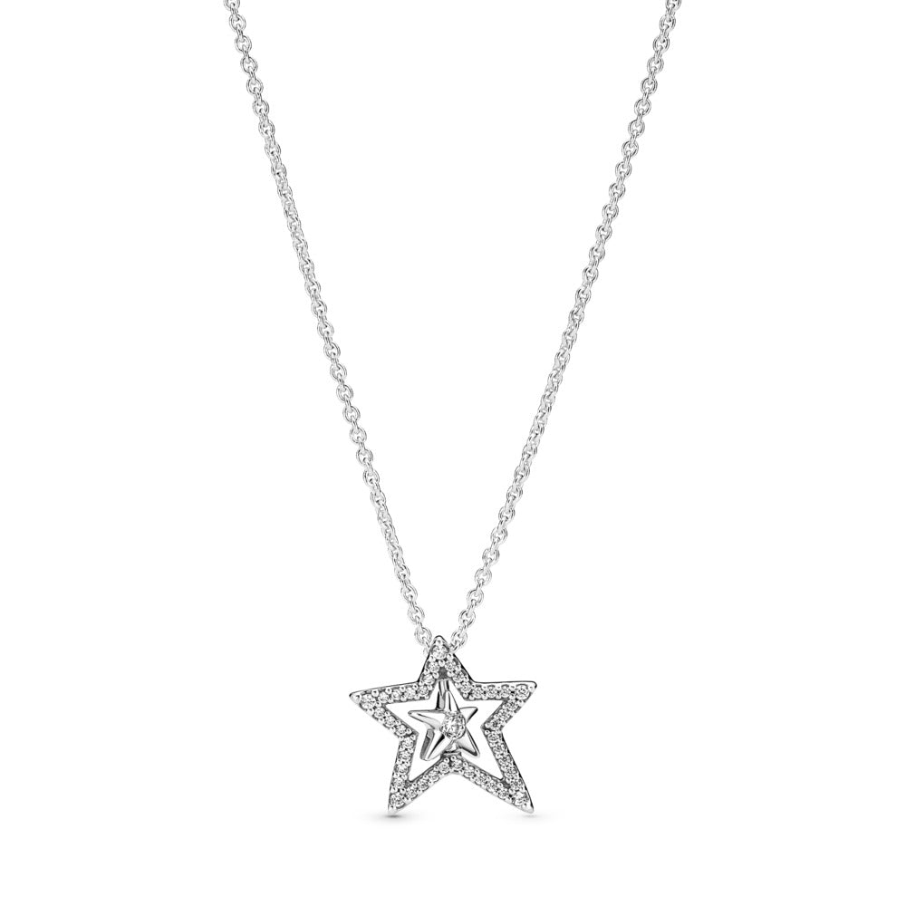 Pandora Spinning star sterling silver collier with cl 390020C01