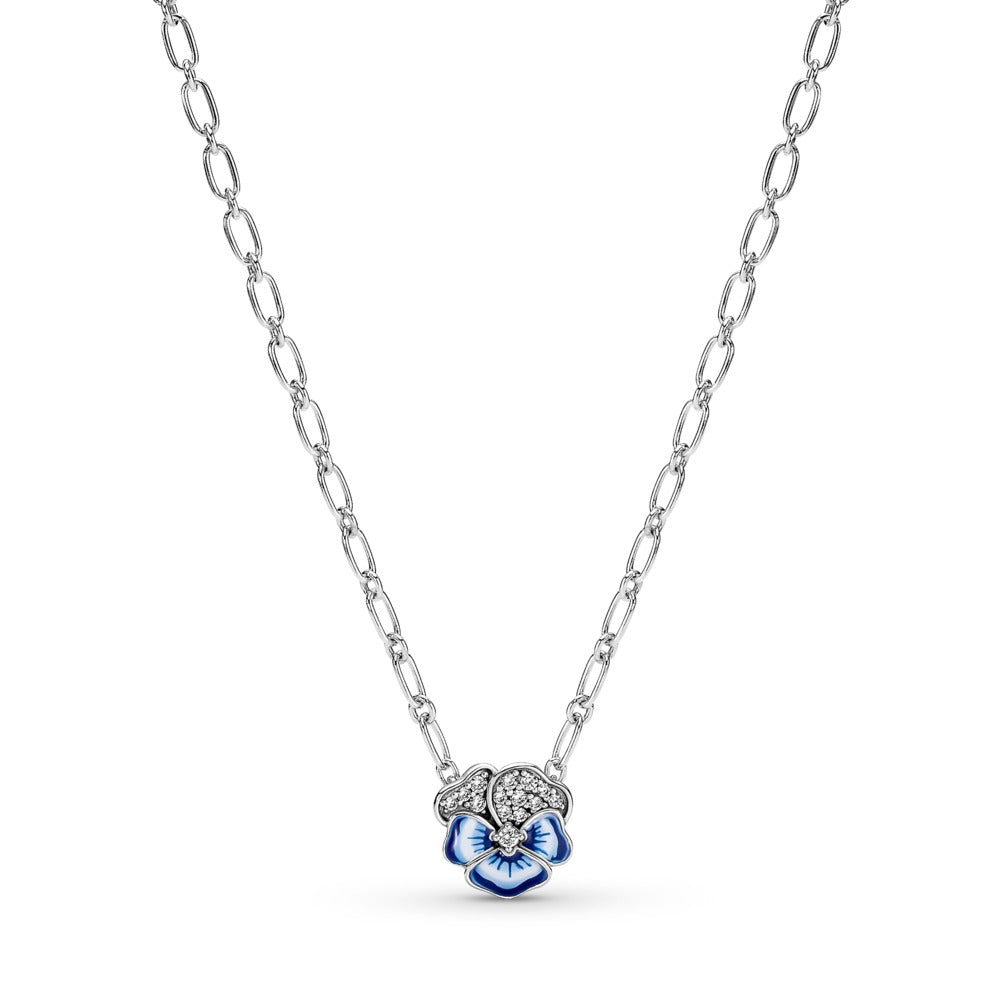 Pandora Pansy sterling silver necklace with clear cub 390770C01