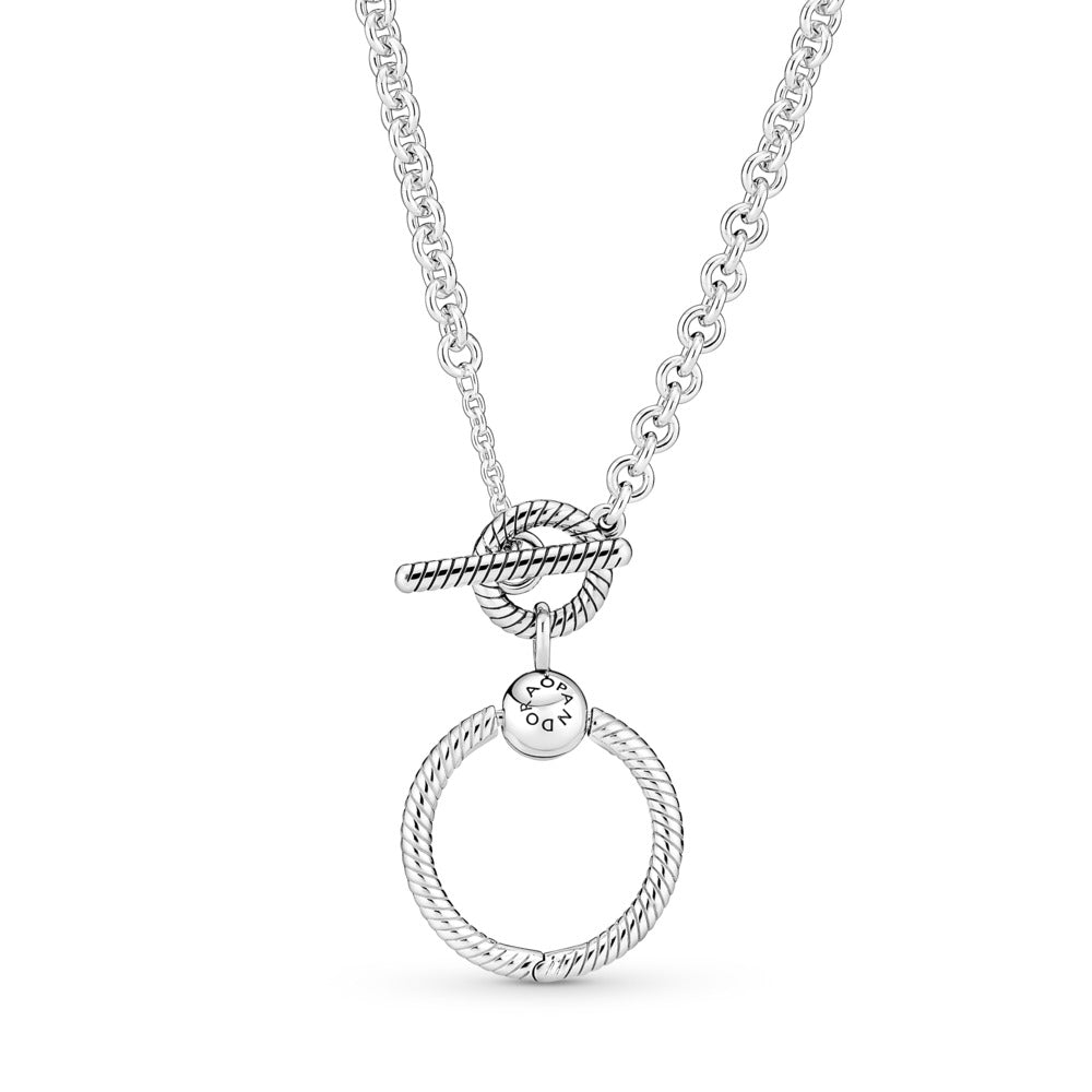 Pandora T-bar O-pendant sterling silver necklace 391157C00