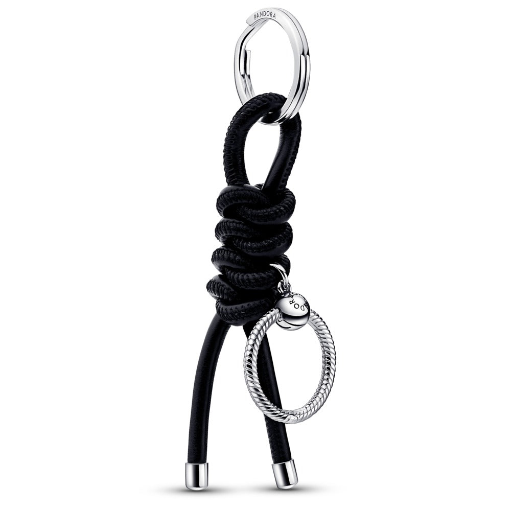 Pandora Sterling silver keyring with black leather-fr 392260C01