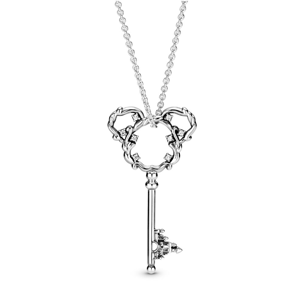 Pandora, Disney Parks key sterling silver pendant with clear cubic zirconia and necklace 398233CZ-90