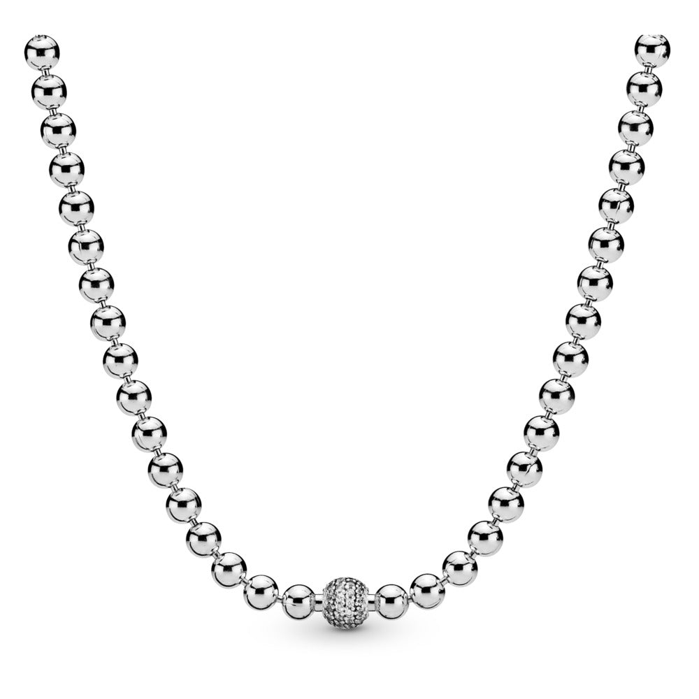 Pandora Beaded sterling silver necklace with clear cubic zirconia 398565C01
