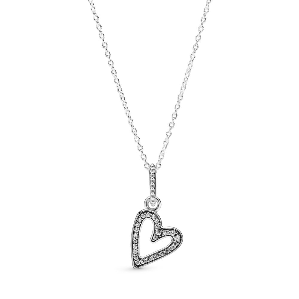 Pandora Heart sterling silver pendant with clear cubic zirconia and necklace 398688C01