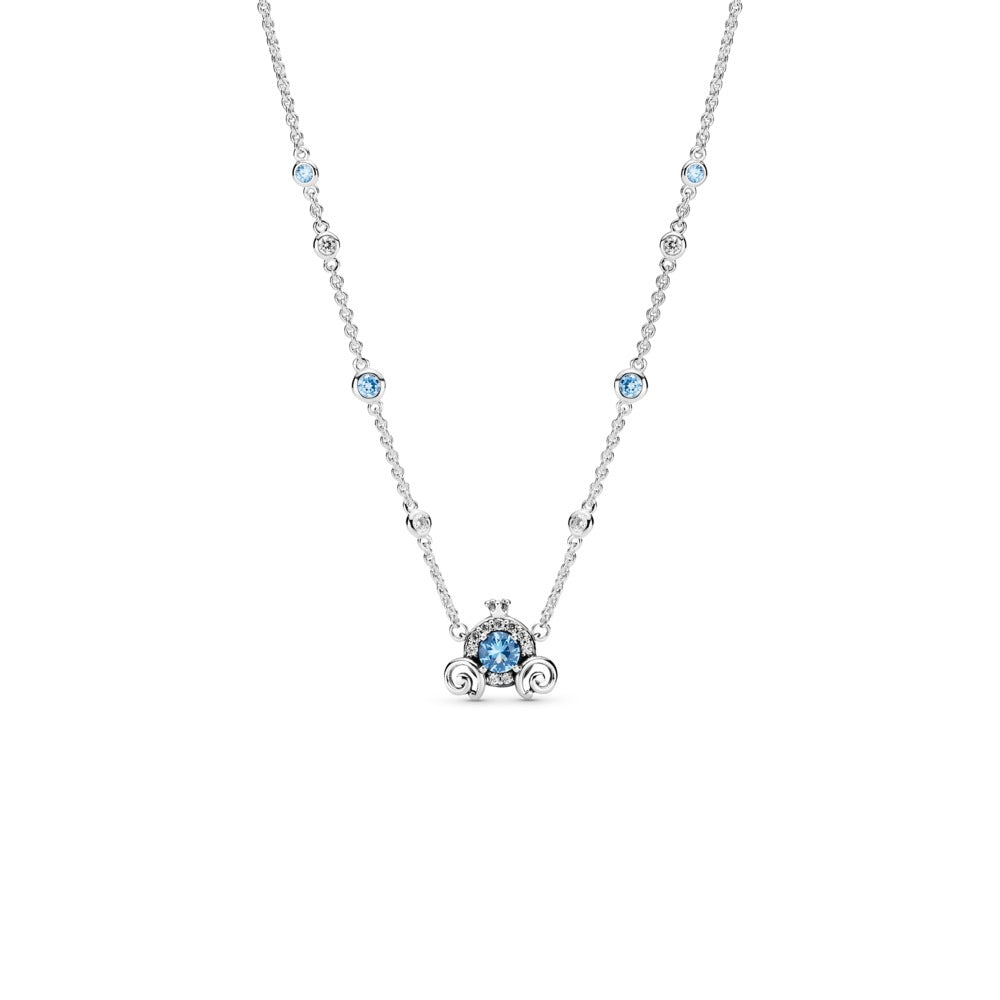 Pandora, Disney Cinderella pumpkin coach sterling silver collier with clear cubic zirconia and forever blue cystal 399198C01
