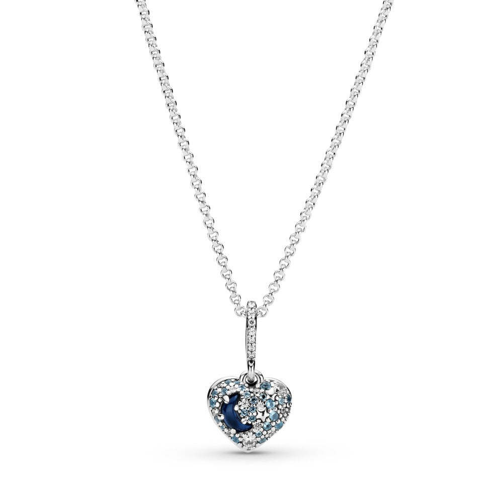 Pandora Heart sterling silver necklace with skylight blue, icy blue crystal and clear cubic zirconia 399232C01