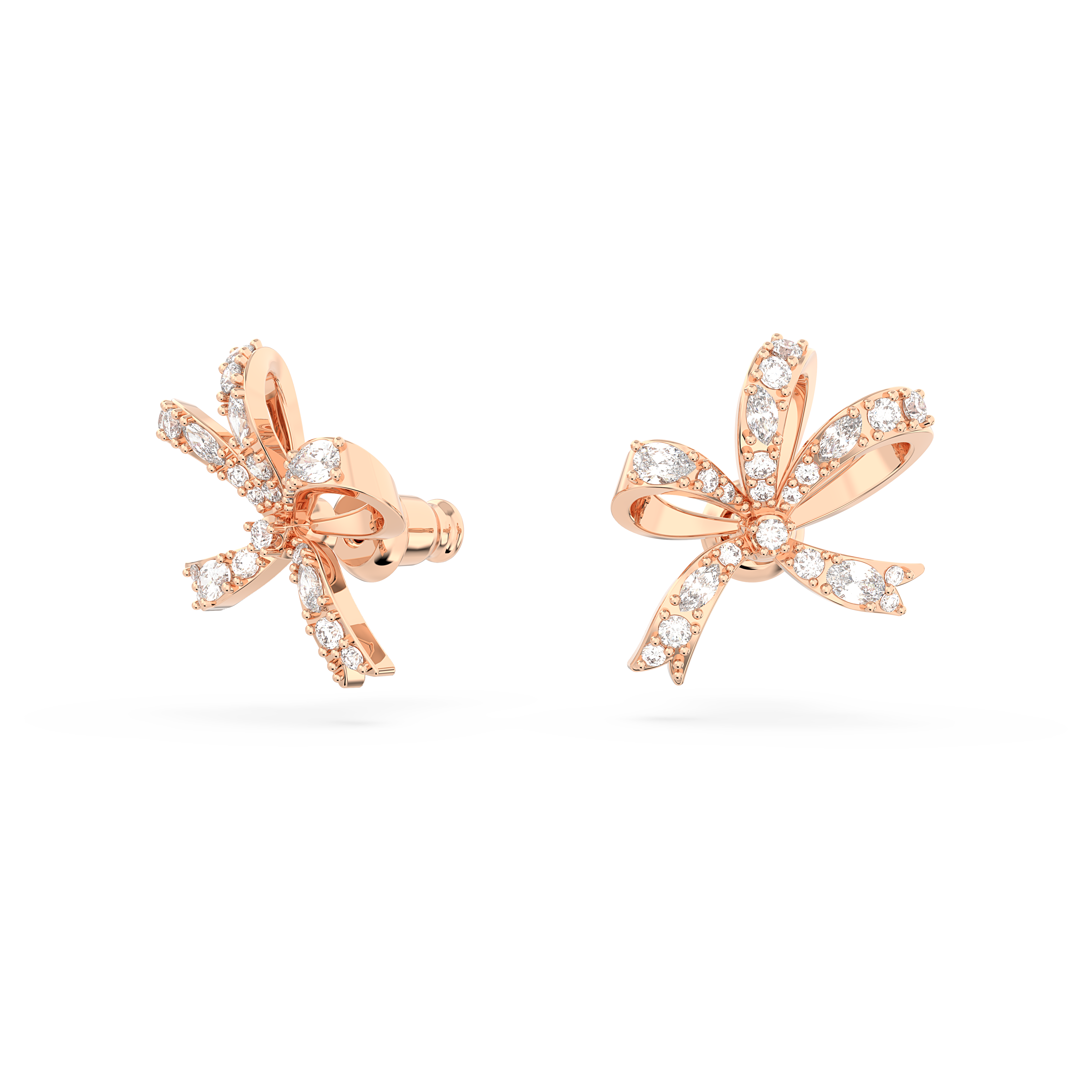 SWAROVSKI VOLTA STUD EARRINGS, BOW, SMALL, WHITE, ROSE GOLD-TONE PLATED 5647572